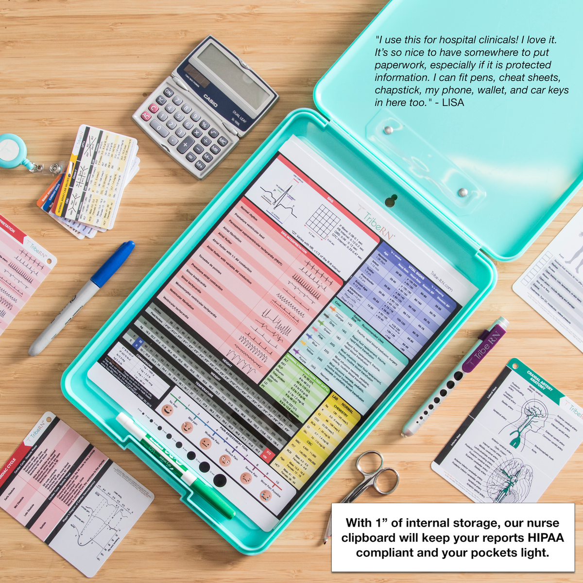 ClinicalGuru Set - Nursing Clipboard with Storage and Heavy Duty Cheat Sheet Set